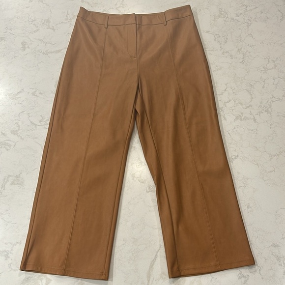 7 For All Mankind Faux Leather Wide Leg Cropped Pants Saddle Tan Size L - Picture 2 of 16